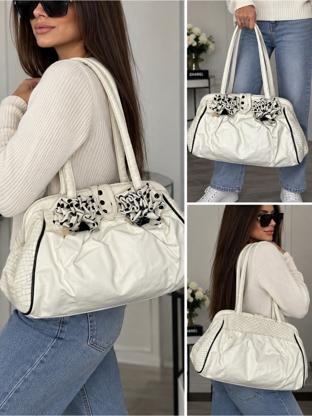 Vintage Sigrid Olsen White Leather Shoulder Bag